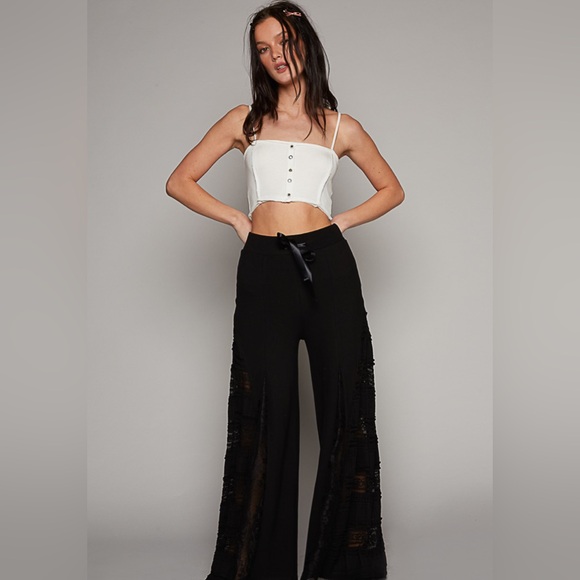 518. POL LAST 1! wide leg thermal lace dress casual event sexy pants black - Picture 4 of 4